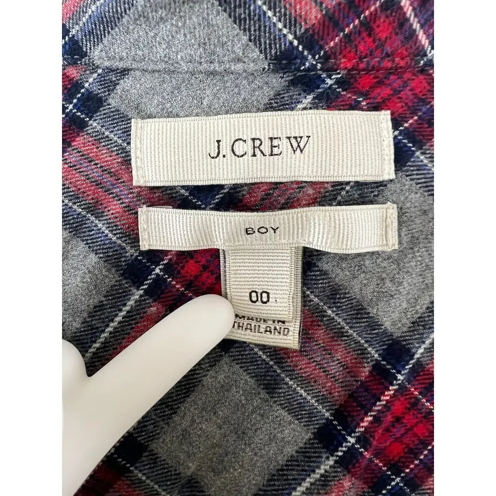 J. Crew Red Gray Tartan Plaid Long Sleeve Button-Down Boy Shirt Size 00
